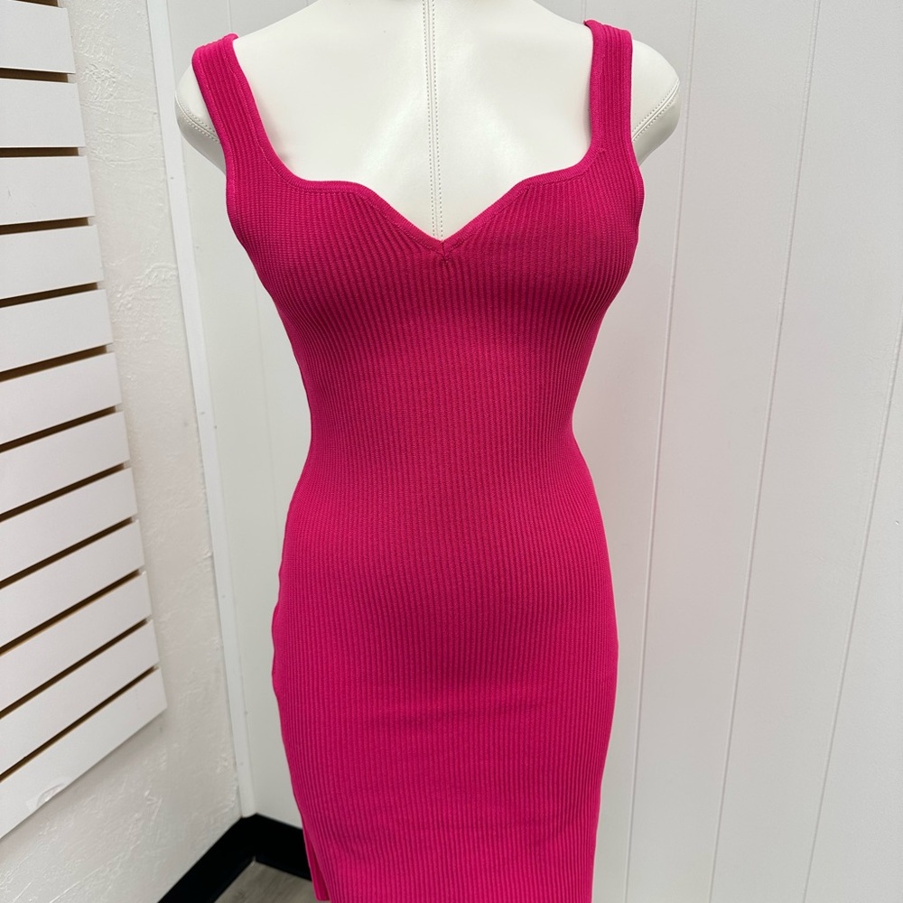 Love Tree Hot Pink Fitted Ribbed Bodycon Stretch Sexy Summer Dress